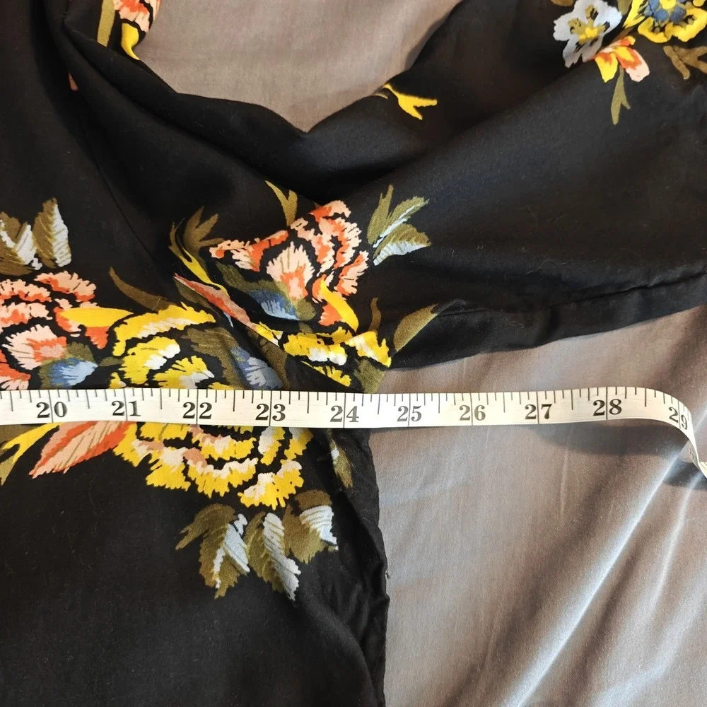 Old Navy Black Floral Lace-Up‎ Tunic Dress 3/4 Sleeve Pintuck Front V Neck XL